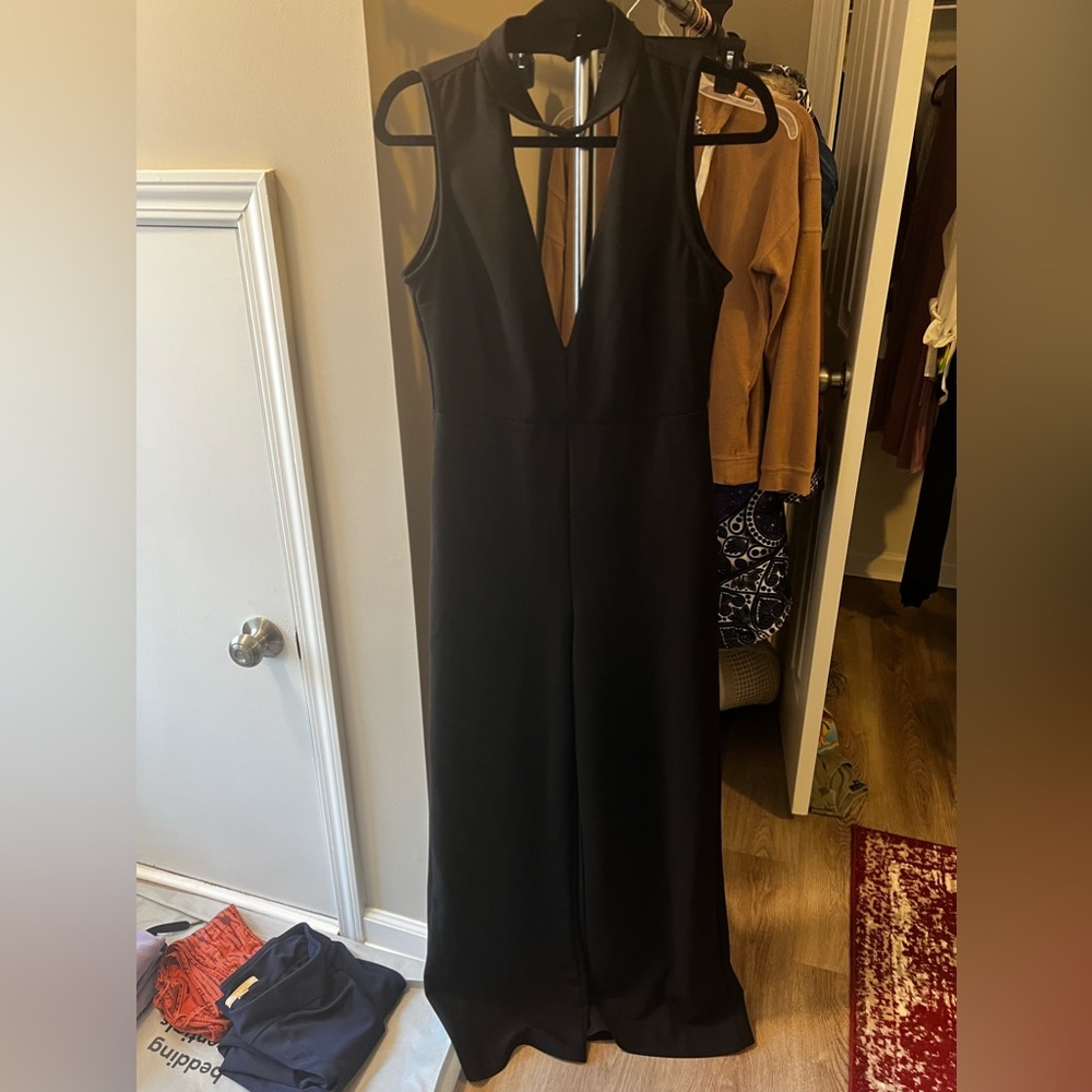 V-neck black jumpsuit